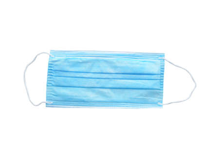 isolated blue medical face mask with ear loopsの写真素材