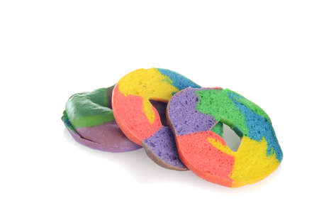 colorful rainbow bagels with cross sectionの写真素材