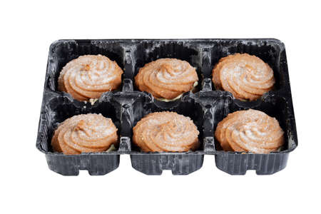 tray of gingerbread swirl cookies with cream fillingの写真素材
