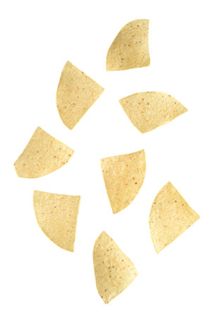 isolated nacho corn chips on whiteの写真素材