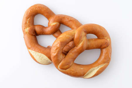 top view two soft baked pretzelsの写真素材