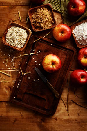 organic apples ready for baking with ingredientsの写真素材