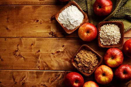 gala apples and ingredients with copy spaceの写真素材