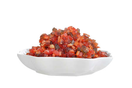 isolated mixed glace candied fruit in a bowl on white backgroundの写真素材