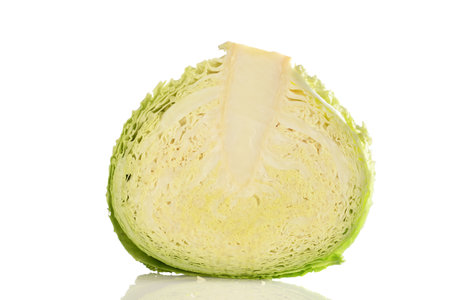 fresh savoy cabbage half on a white backgroundの写真素材