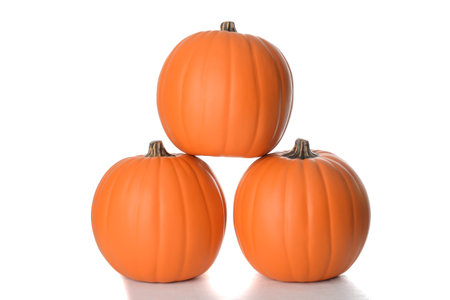 three fake pumpkins on whiteの写真素材