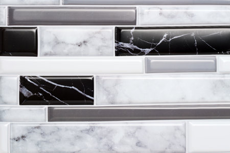 kitchen black and grey stone backsplashの写真素材