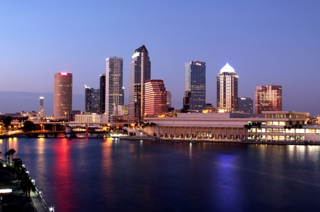 Tampa Skyline - Panoramatic night view on modern skyscrapes in business downtownの写真素材