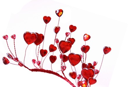 Valentines' day ornaments Red Hearts on white isolated backgroundの写真素材