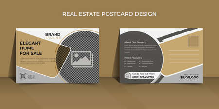 Minimal and creative real estate postcard template design, vector real estate postcard layoutのイラスト素材