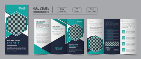 Real estate trifold brochure template design, a4 size horizontal real estate brochure template layout, professional trifold brochure designのイラスト素材