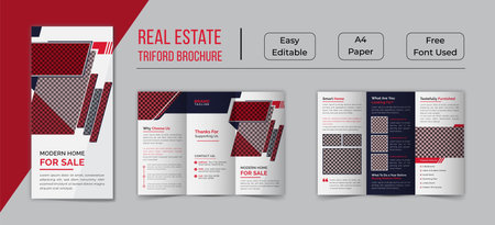 Real estate trifold brochure template design, a4 size horizontal real estate brochure template layout, professional trifold brochure designのイラスト素材