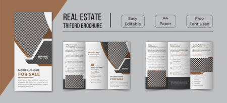 Real estate trifold brochure template design, a4 size horizontal real estate brochure template layout, professional trifold brochure designのイラスト素材