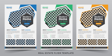 Real estate flyer template design in vector with creative shape, real estate flyer, brochure design, cover, annual report, poster templateのイラスト素材