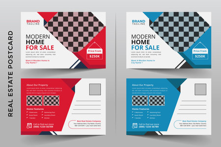 Real estate postcard template design in vector, Corporate real estate and home apartment agency postcard layoutのイラスト素材