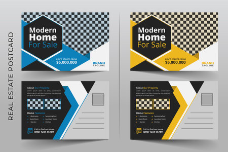 Real estate postcard template design in vector, Corporate real estate and home apartment agency postcard layoutのイラスト素材