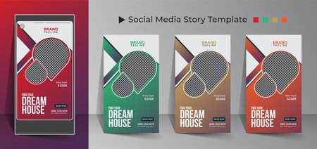 Real estate and home apartment social media story template design with social media banner and postのイラスト素材