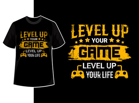 Gaming quote t shirt design or level up your game level up your life typography gamer t shirt template with creative motivation text and vector shapeのイラスト素材