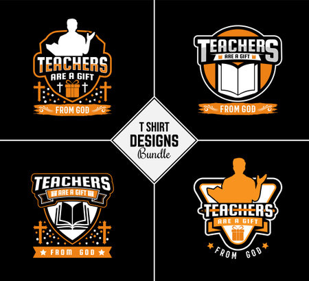 Vintage teacher t shirt design bundle with creative teacher day motivation quote and vector shapeのイラスト素材