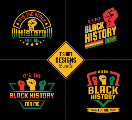 Black history month t shirt design bundle template set with black history quote and vector shapeのイラスト素材
