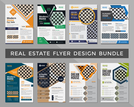 Corporate real estate flyer design bundle, business flyer layout, annual report, poster and a4 leaflet layout with mockupのイラスト素材