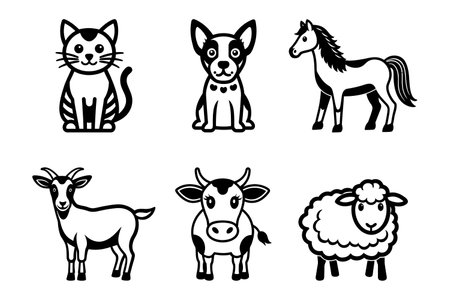 Sheep, goat, horse, donkey, pig, dog, cat, goat, horse, sheep, vector illustrationのイラスト素材