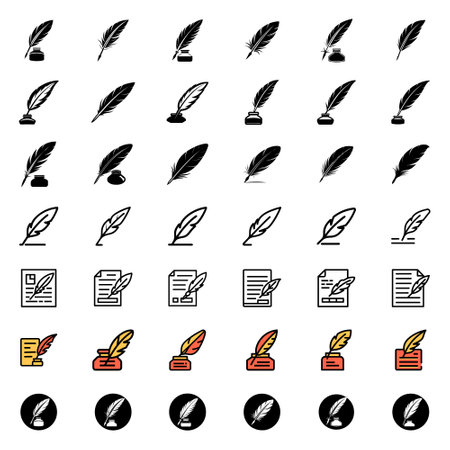 Feather pen icon set in thin line style for web design and mobile applicationsのイラスト素材