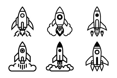 Rocket launch icon design, Rocket icons set. Outline set of rocket vector icons for web design isolated on white backgroundのイラスト素材