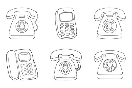Phone icon bundle set in vector art. Phone icons set. Outline phone vector icons for web design isolated on white backgroundのイラスト素材
