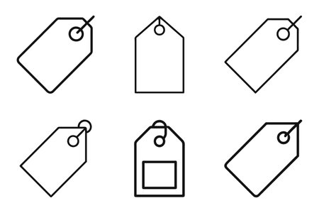 Tag label silhouette icon set isolated with flat outline vector illustrationのイラスト素材