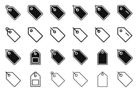 Tag label silhouette icon set isolated with flat outline vector illustrationのイラスト素材