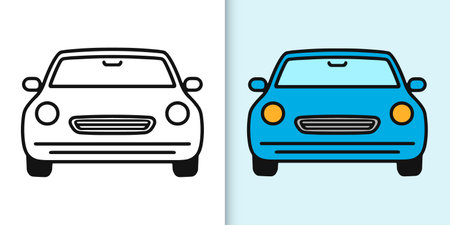 Vector of modern car illustration in flat style. Car line icon. Vector illustration of a car in outline style.のイラスト素材