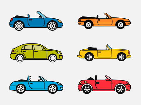 Vector of modern car illustration set in flat style. Car icons set vector illustration of a set of car icons.のイラスト素材