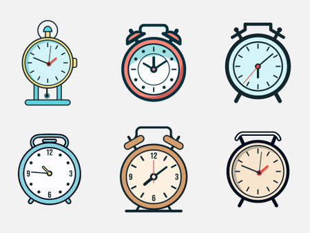 Alarm clock icons set. Vector illustration in flat design style.
