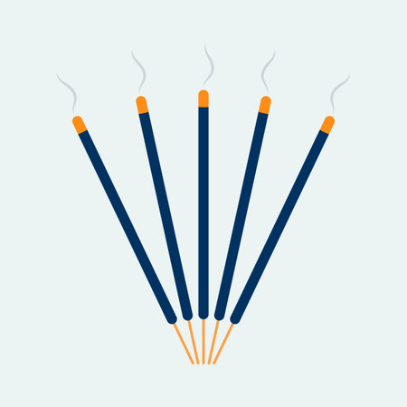 Incense stick icon in line art, silhouette and color style flat illustrationのイラスト素材