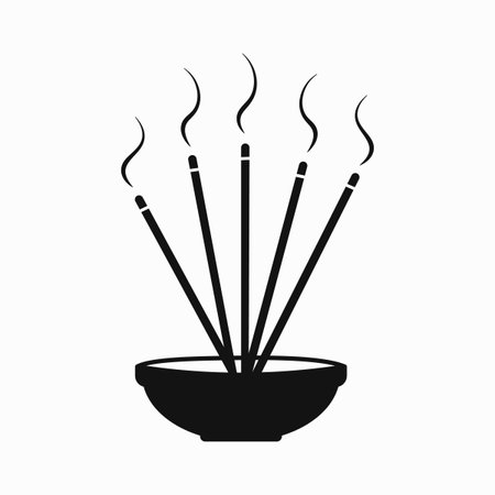 Incense stick icon in line art, silhouette and color style flat illustrationのイラスト素材