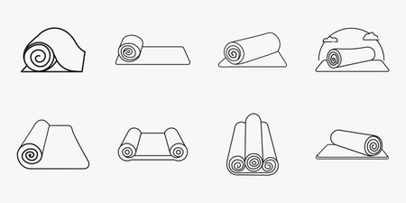 Yoga mat outline icon bundle set in isolated flat line art vector illustrationのイラスト素材