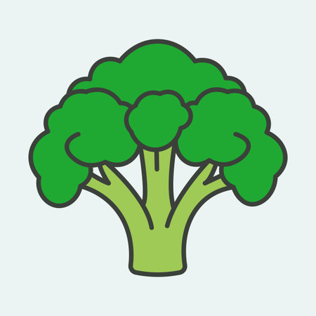 Vibrant green broccoli florets and stem simple cartoon style food graphicのイラスト素材
