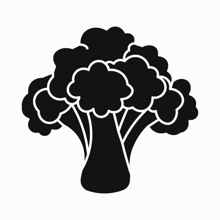 Simple black silhouette of fresh broccoli florets healthy food icon for design and nutritionのイラスト素材