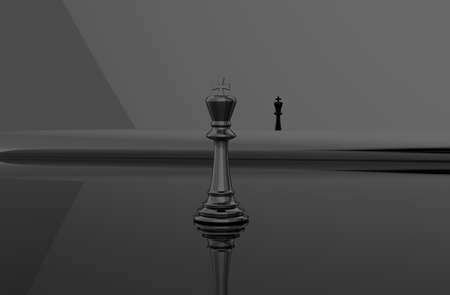Black chess bishop watching himself in mirror - 3d rendering, 3d illustration