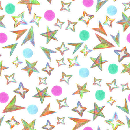 seamless pattern Starry Sky painted with color pencilsの写真素材