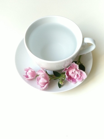 violet boutonniere in a Cup of water. still life with flowers of Saintpaulia.の写真素材