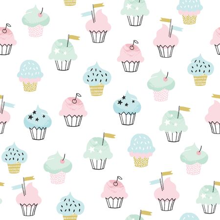 Cupcake vector patternのイラスト素材