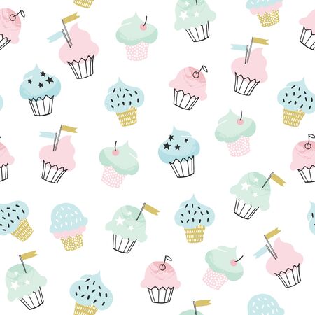 Cupcake vector pattern.のイラスト素材