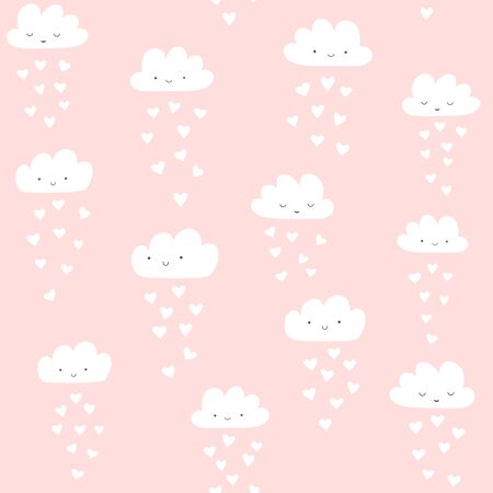 Clouds  pattern with colorful hearts rain.のイラスト素材