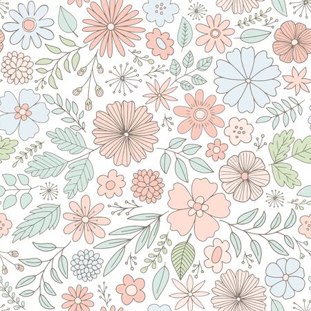 Hand drawn floral vector pattern with flowers.のイラスト素材