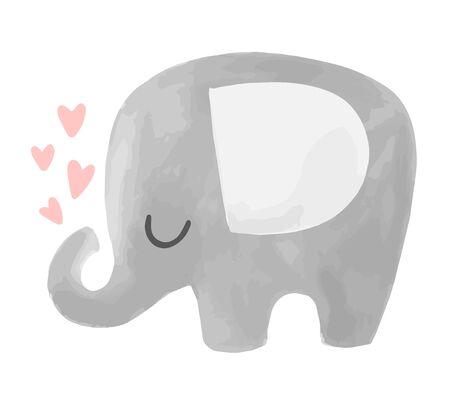 Cute vector elephant illustration with hearts. Baby animal character for poster, clothing, nursery. のイラスト素材