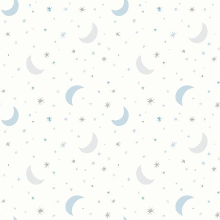 Moon and stars vector pattern. Night sky, cosmos, space seamless background in light pastel colors.のイラスト素材