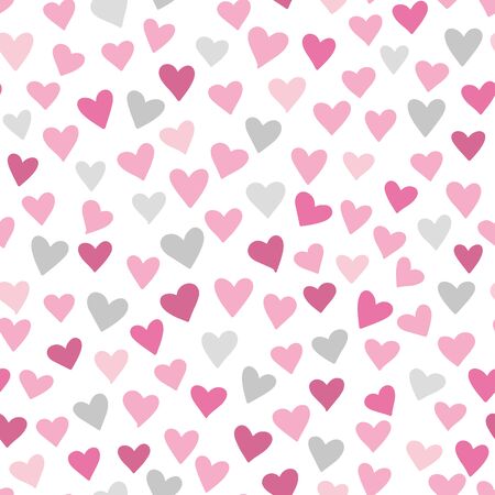 Vector heart pattern. Subtle girly seamless background with hand drawn hearts on pink background.のイラスト素材