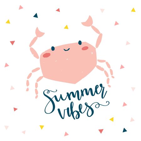Summer crab vector illustration. Design for cards, posters, clothing.のイラスト素材